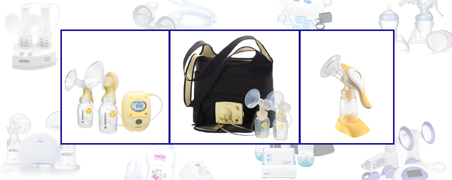 Breast pump photo montage, Medela Freestyle on the go, Pump In Style, Harmony manual pump