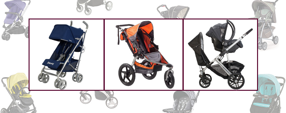 Single, double, and lightweight photo montage, Uppababy Vista, Bob Revolution SE, Britax B Agile, Uppababy G Luxe, Joovy Groove, Baby Trend Snap and Go, Baby Jogger City Select Double, Uppababy Vista Rumble, and BOB Revolution SE Duallie, Stroller