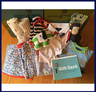 Sprouting Threads baby box clothing box and gift card