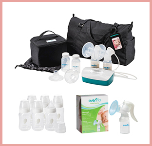 Evenflo Advanced double electric breast pump, balance bottles, manual pump, weeSpring giveaway